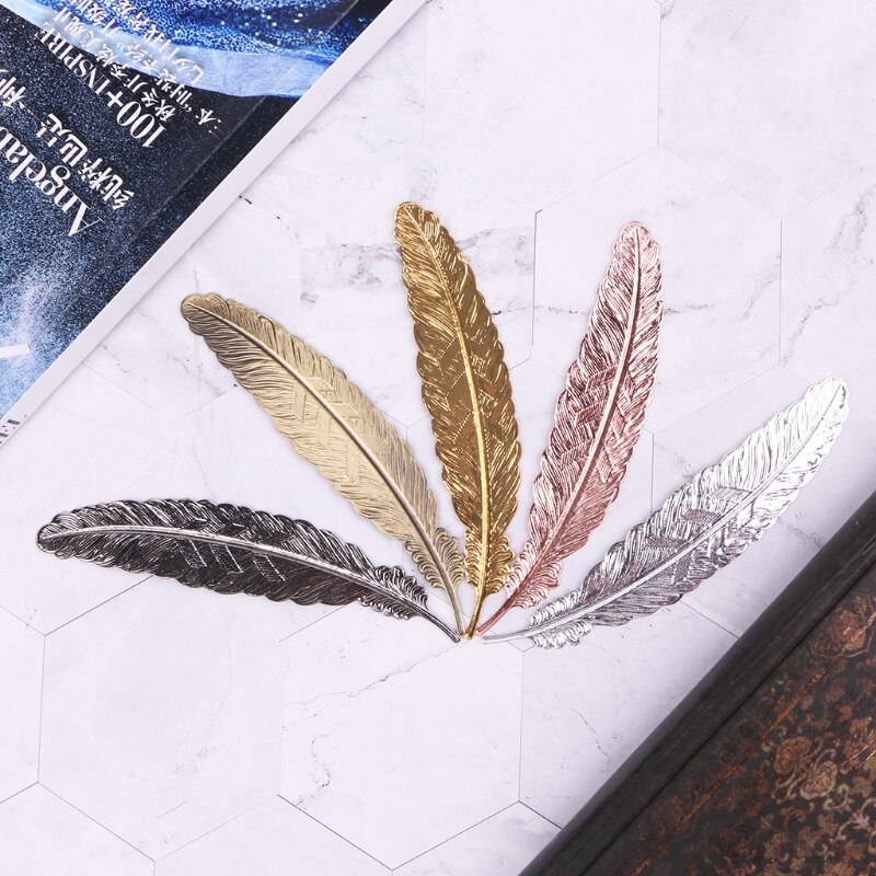 Marcapáginas de punto de libro de Metal en forma de pluma Retro para libros, oficina, escuela