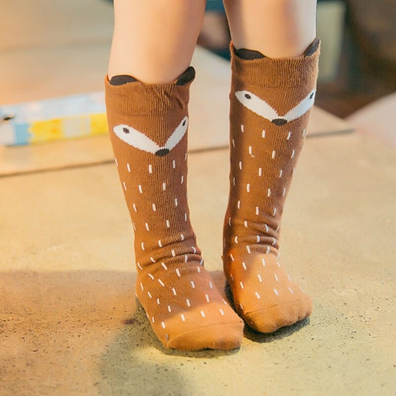 Cartoon Cute Kids Socks Bear Animal Baby Cotton Socks Knee High Long LegWarmers Cute Socks Boy Girl Children socks: Brown / 1 to 3 year