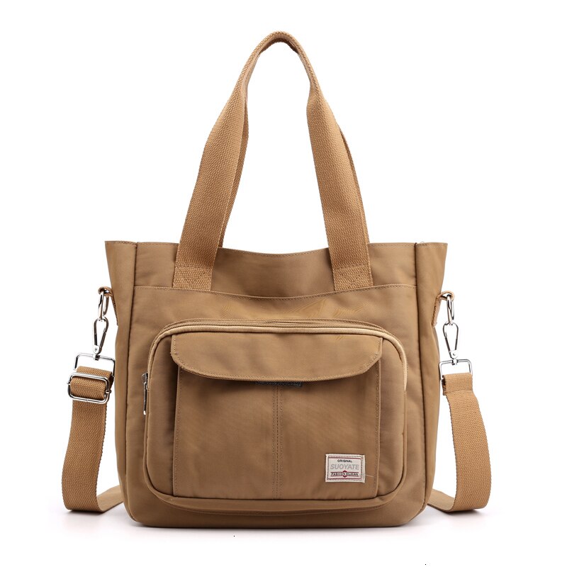 Mulher de moda saco de ombro de náilon multi-função casual tote à prova dwaterproof água macio carta saco do mensageiro sólido zíper bolsa feminina sac: Khaki