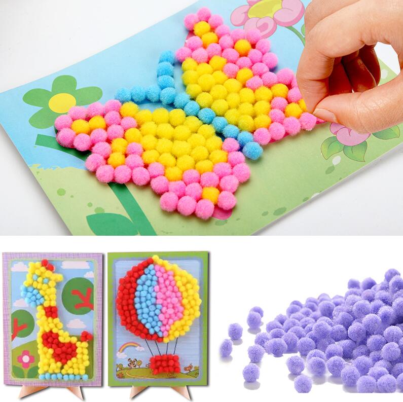 1pc DIY Plush Ball Painting Stickers Children Educational Handmade Puzzles 5pcs small Scratch Art Paper Magic Painting Paper WYQ