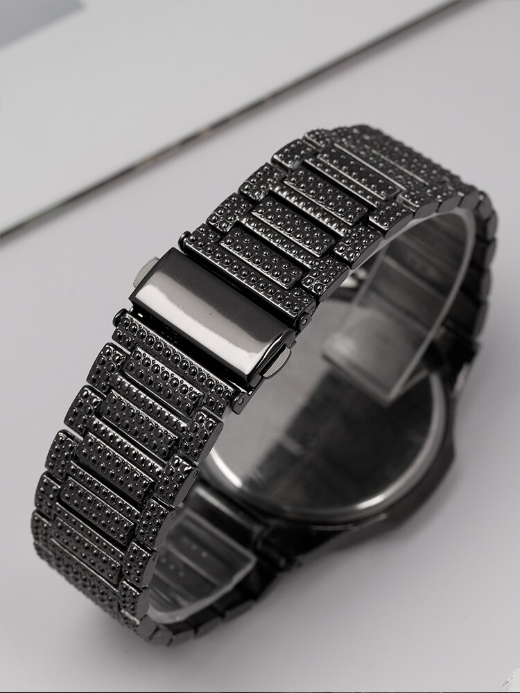 1 Stück Business Kalender Männer voller Diamant schwarz Stahl Band Quarzuhr