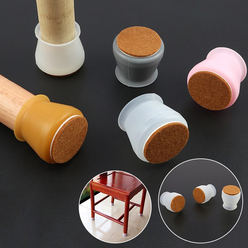 4Pcs Silicon Furniture Leg Protection Cover With Felt Pads Anti-slip Table Feet Caps Chair Leg Floor Protective Mats Home Decor