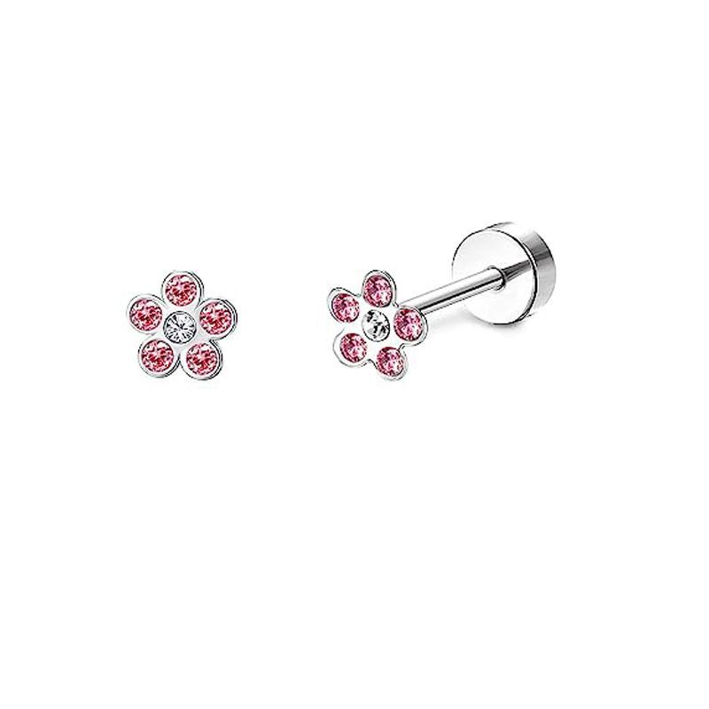 2PCS/Set Stainless Steel Heart Moon Earbone Stud Screw Ball Stud Earrings for Women Ear Tragus Cartilage Body Piercing: Red