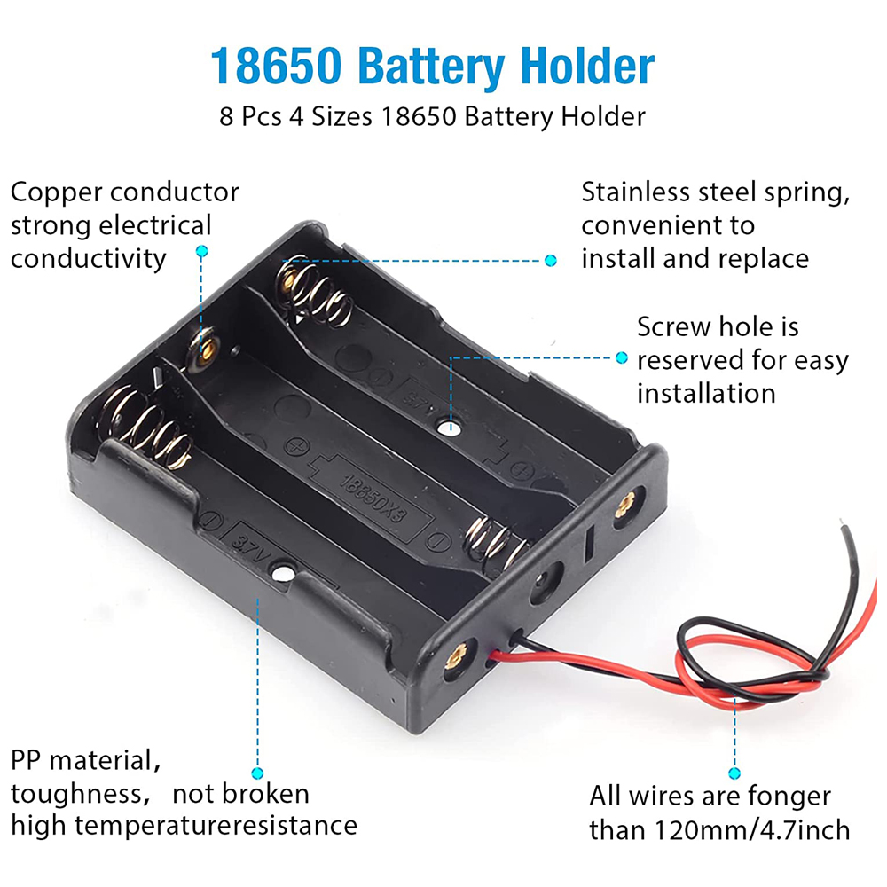 Caja porta baterías 18650, 1 ranura, caja de almacenamiento de batería de 3,7 V, contenedor de plástico de 1/2/3/4 celdas con conexión de cables negros y rojos, 3 uds.