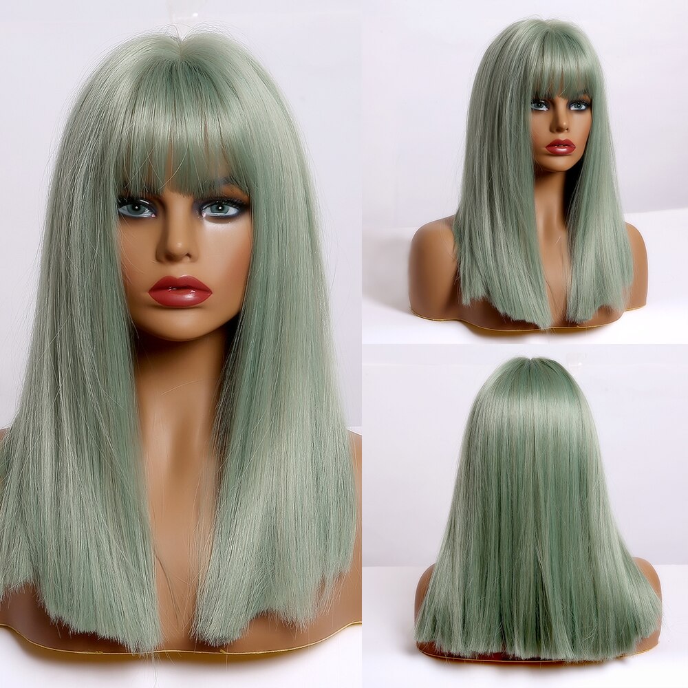 Easihair Medium Lengte Donkerbruin Rechte Synthetische Pruiken Met Pony Voor Vrouwen Bob Pruik Hittebestendige Cosplay Party Pruik Dark pruik