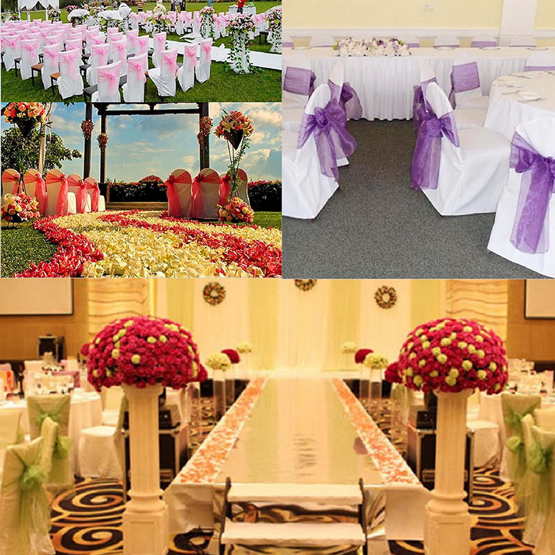 100pcs Chair Sashes Organza Chair Bows Wedding Party Supplies Christmas Valentines Decor Sheer Organza Fabric Chair Decoration
