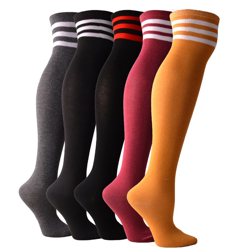 Women Girls Long Tube Socks Stripes Over Knee Length Sports Stockings for Dancing Running Travelling Cycling