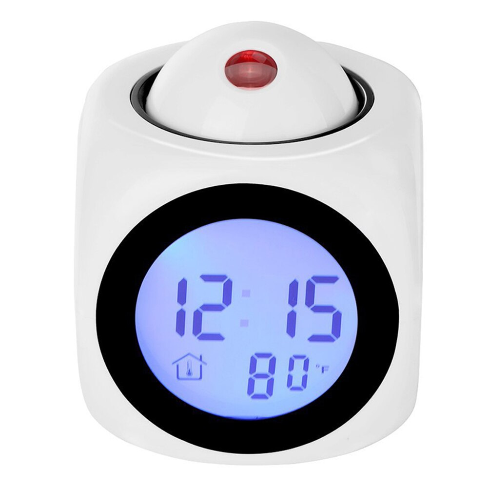 Wekker led wand plafond projectie lcd digitale stemmen pratende temperatuurmeter slimme klok  hg99: Wit