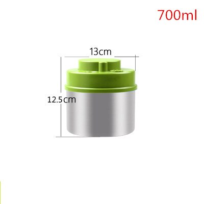 Large capacity vacuum sealed tank stainless steel container food storage bottle coffee bean tank storage tank kitchen storage: Green cover700ml