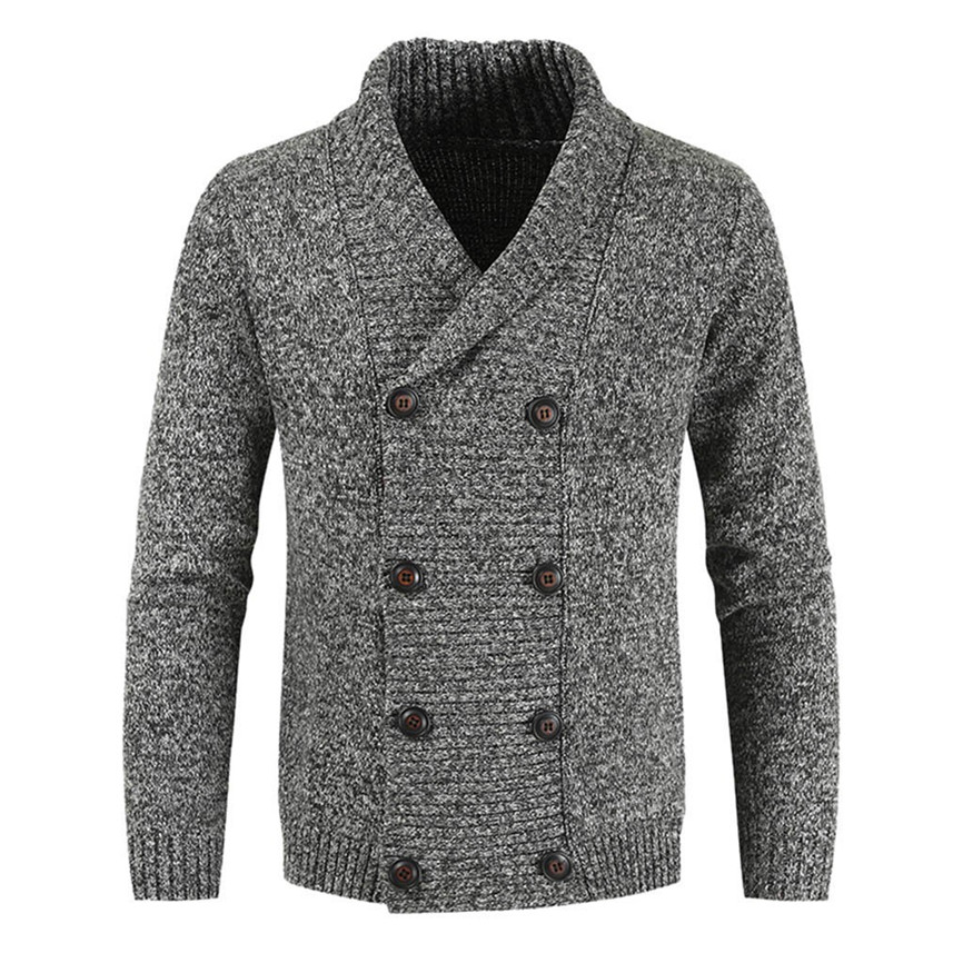 Homme décontracté tricot double boutonnage couleur unie veste Cardigan à manches longues Basical tricoté chandail manteau: Dark Gray / XXXL
