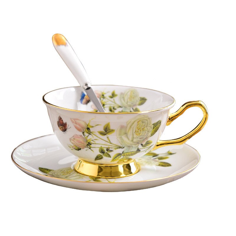 GLLead-tazas de café de cerámica con de flor rosa, juego de Taza de té y platillo de porcelana China, taza de porcelana de europea, bonito: Style H