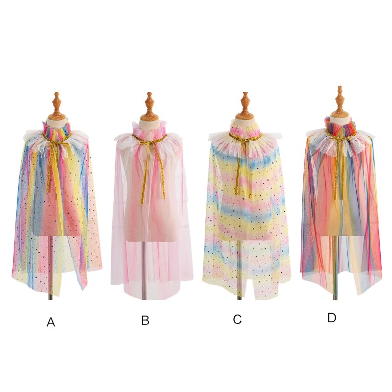 Princess Cape Cloaks for Little Girls Cosplay Party Christmas Halloween Costume Glitter Star Sequins Cloak Tulle Shawl