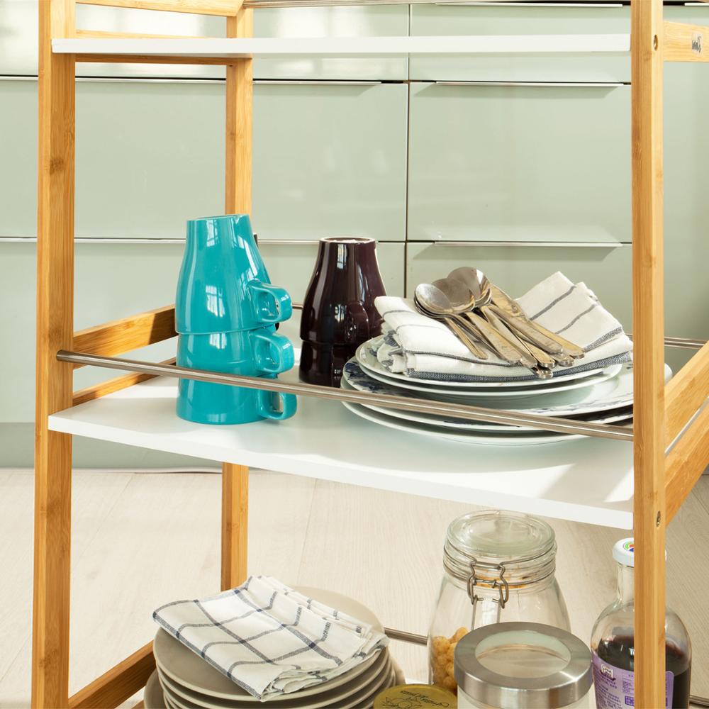 SoBuy® Carrito de server de bambú, Estanteria para nichos, Trolley de cocina, Estanterias de baño, FKW32-WN, ES