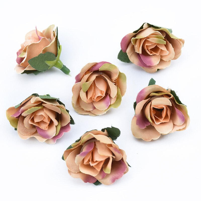 10 st silke rosor huvuden blomma vägg hem bröllop dekoration tillbehör handgjorda diy box konstgjorda växter julkrans: Gul