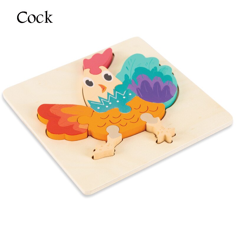 Wooden Puzzle Toys Cartoon Animal Wood Puzzles Cognition Educational Toy Baby Busyboard Smooth No Smell Thicken 3D Jigsaw toy: Cock