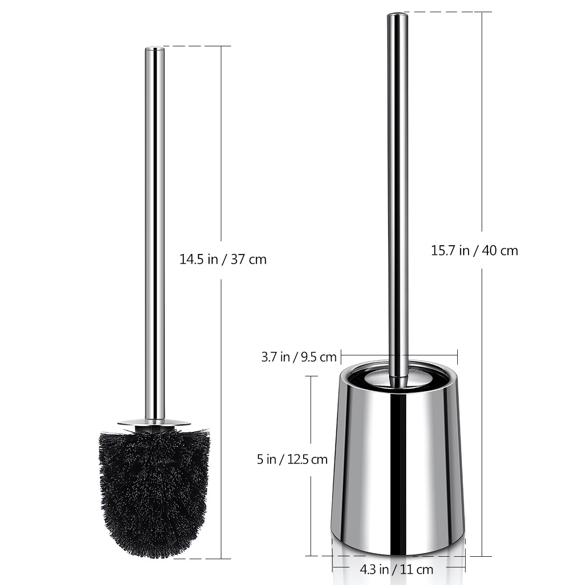 HOMEMAXS 2PCS Toilet Brush With Holder Good Grip Stainless Steel Toilet Bowl Cleaner Brush Set for Bathroom (Polished)
