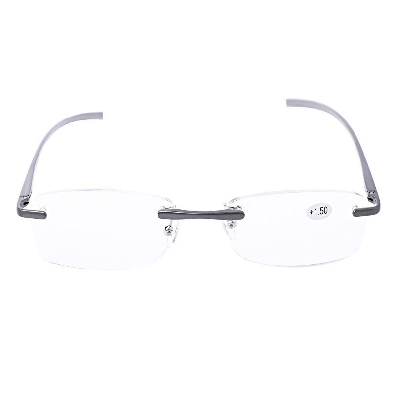 Aluminium Metalen Randloze Leesbril Verziend Lenzenvloeistof Resin Lense + 1.0 ~ + 3.5