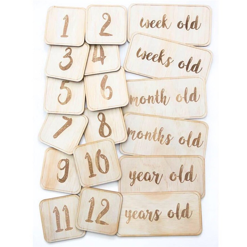 Baby Wooden Birthday Memorial Milestone Card Photography Props Accessories Wooden Block Toys For Children