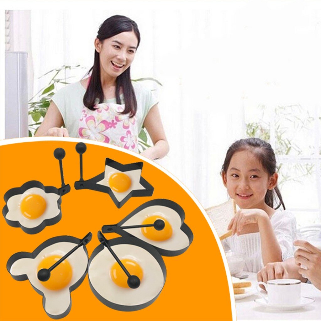5Pcs Non Stick Metalen Hart/Bloem/Beer/Circcle/Ster Vormige Pancake Ring Ei Pannenkoek Ring voor Gebakken Ei Keuken Tool