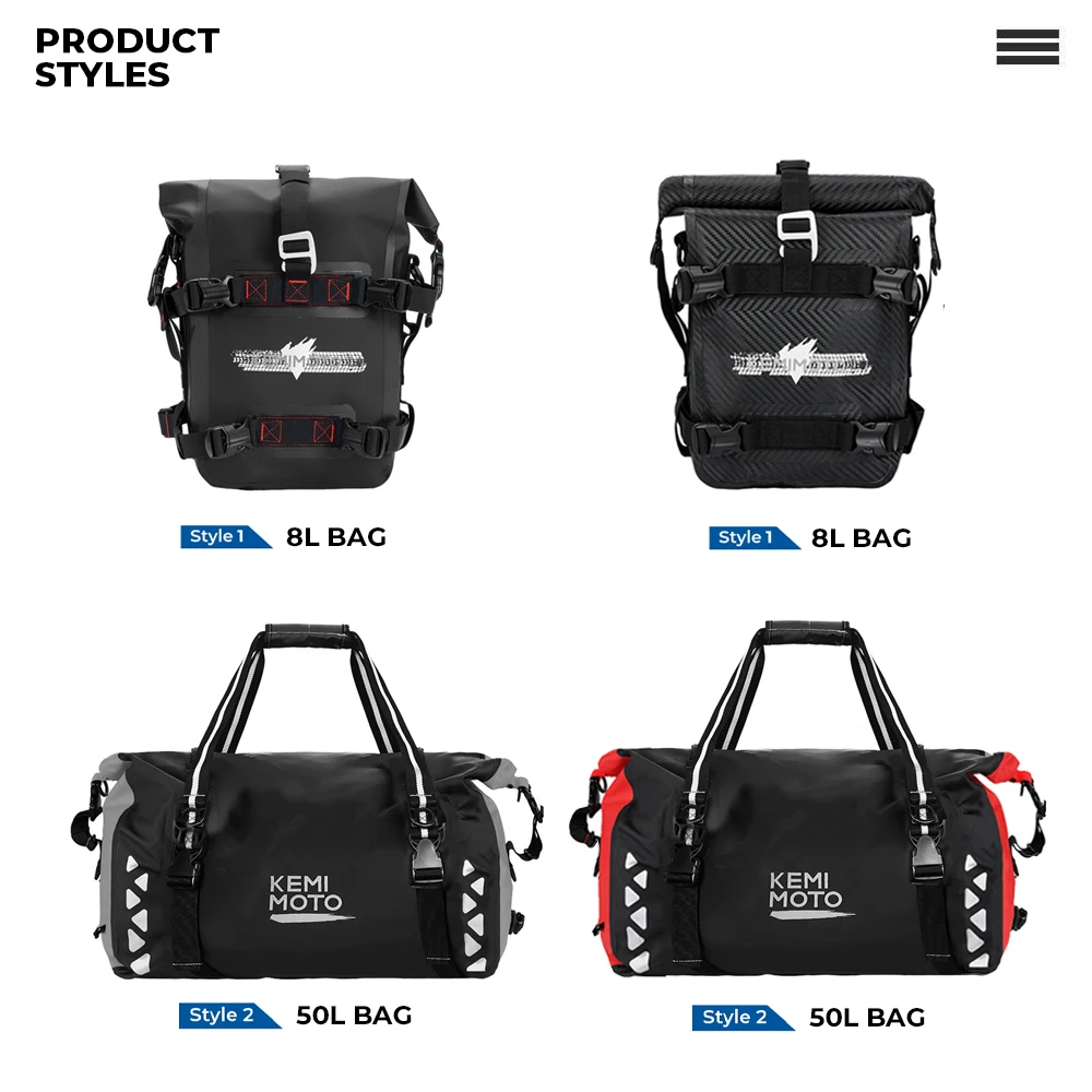 KEMIMOTO Borsa da moto Borse da coda in PVC impermeabile Borsone da coda riflettente Borsa da sella per bagagli asciutti Borsa da esterno per BMW per Yamaha