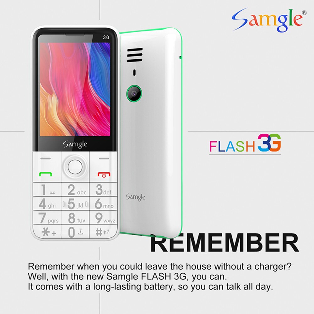 Samgle  f5 wcdma 3g bar-functie mobiele telefoon flitser snelkeuze 2.8 " kleurenscherm zaklamp whatsapp groot toetsenbord telefoon voor ouderen