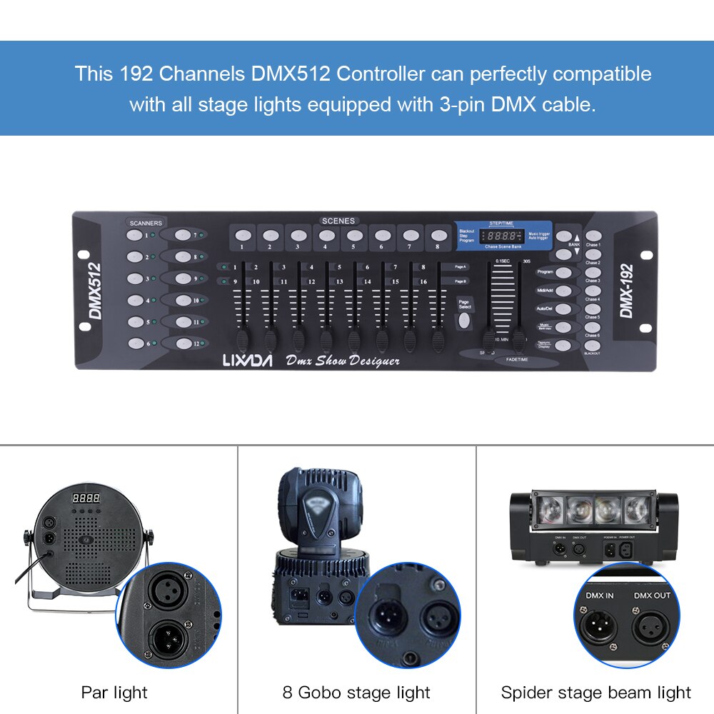 Lixada DMX512 contrôleur de lumière de scène 192 canaux contrôleur Console pour effet de lumière de scène partie DJ Disco opérateur équipement