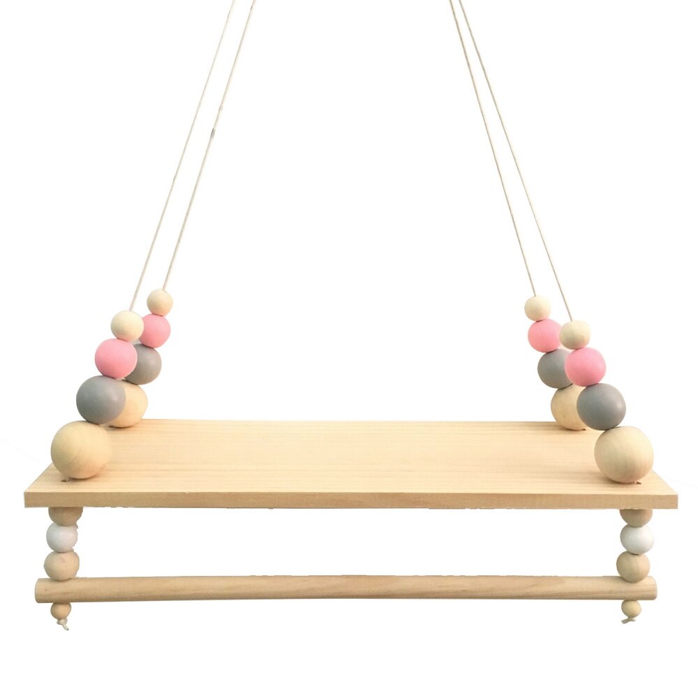 Wooden Beads Board Wall Hanging Storage Shelf Kids Bedroom Decor Photo pine board: Pink