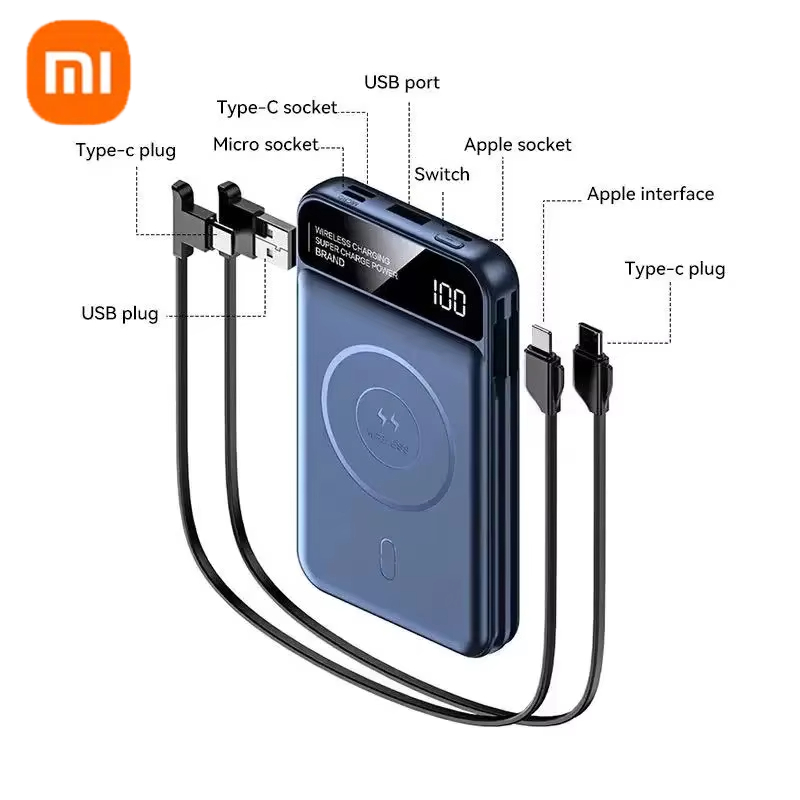 Xiaomi power bank 50000mah carregamento sem fio magsafe power bank carregamento magnético fio embutido bateria do telefone móvel para iphone