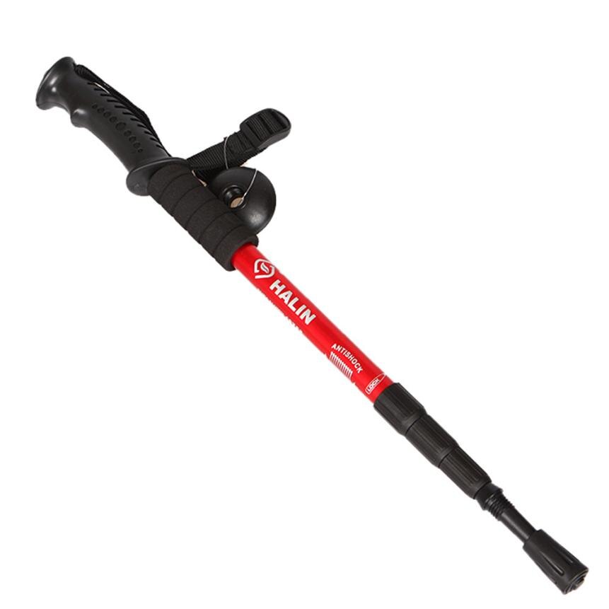 Hiking Pole Trekking Sticks Four straight grips uphill Handle Cane Basto De Caminhada Wandelstok Opvouwbare Bastones nto: Red