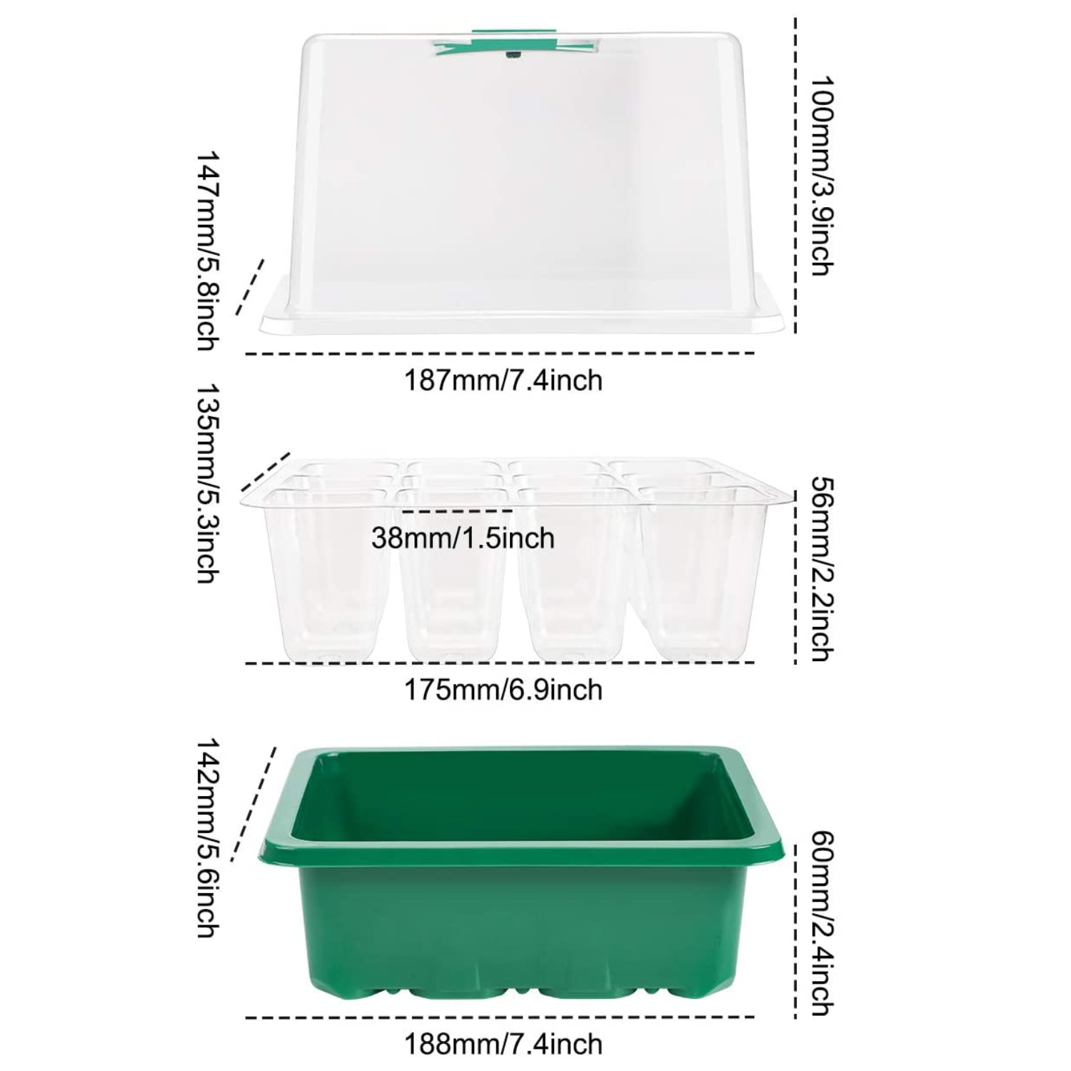 12 Cells Seed Starter Kit Plant Seeds Grow Box cSeedling Trays Germination Box with Humidity Dome and Base for Greenhouse