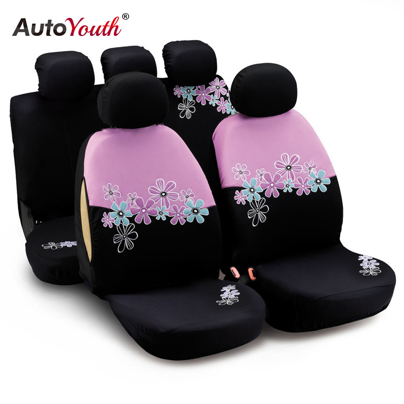 Autoyouth Auto Stoelhoezen Voor Vrouwen Universal Fit Meest Cars En Airbag Compatibel Roze Kleur Met Bloem Borduren
