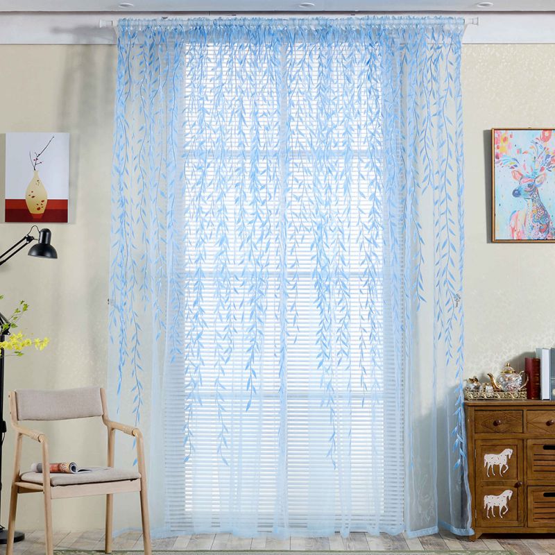 Modern Tulle Curtains for Living Room Bedroom Kitchen Green Leaf Sheer Curtains for Window Tulle Curtains Drapes