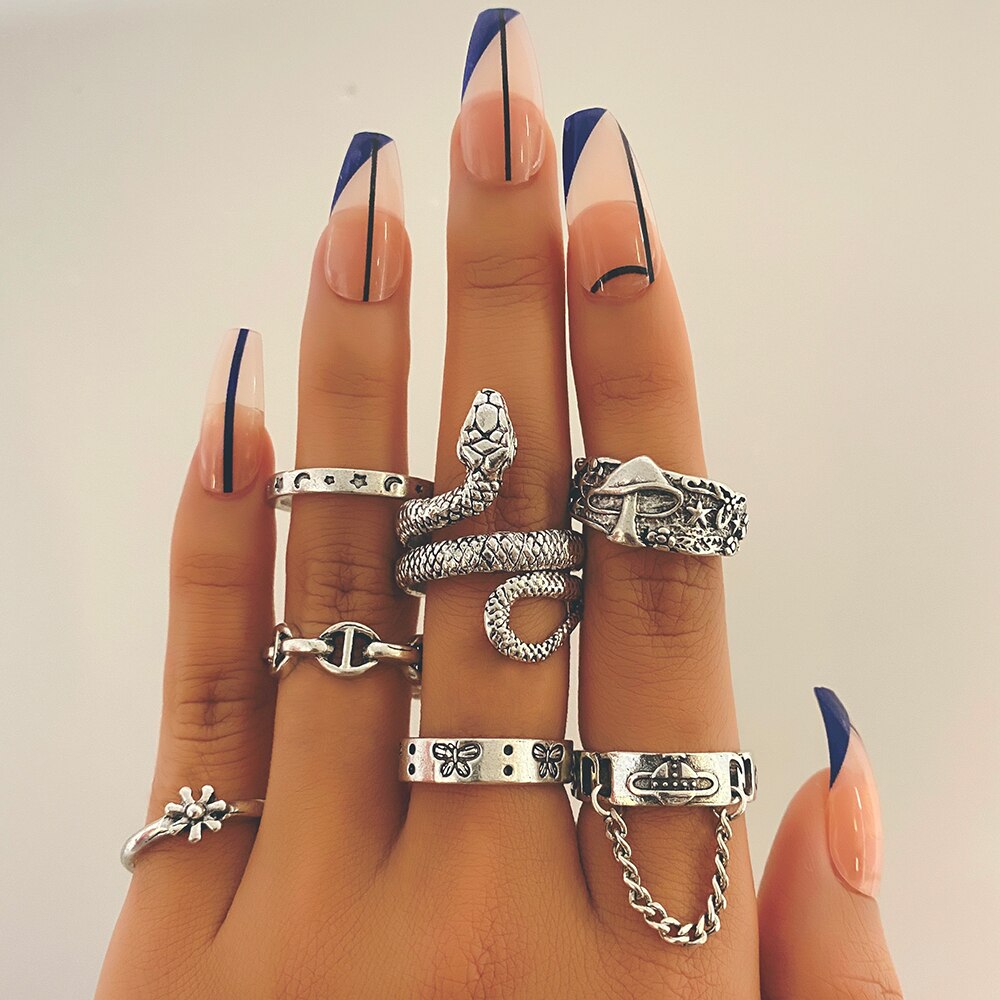 FNIO Retro Spider Snake Skeleton Ring Japanese Style Men&#39;s Halloween Ring Hip Hop Rock Jewelry: FN34012362