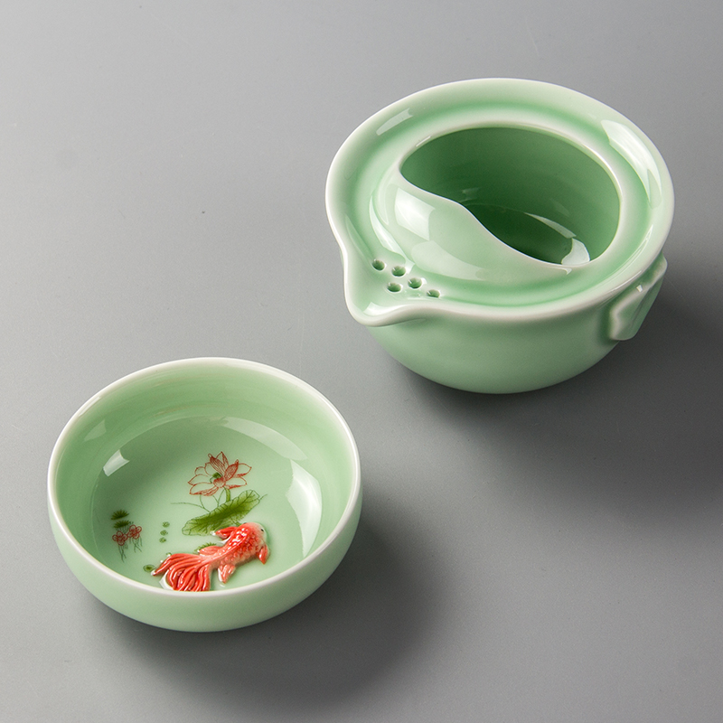 Rejse bærbar tekande quik kop 1 kande 1 kop bil kontor udendørs tekande kung fu fisk kop ven teasets  d036: 1
