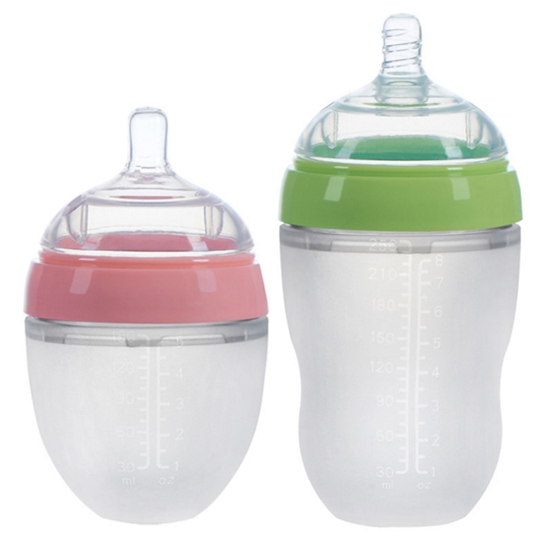 Biberón de silicona antiflatulencia para bebé recién nacido, botella de 4 estilos de gran calibre con asa, suministros para bebé, herramientas de alimentación para leche