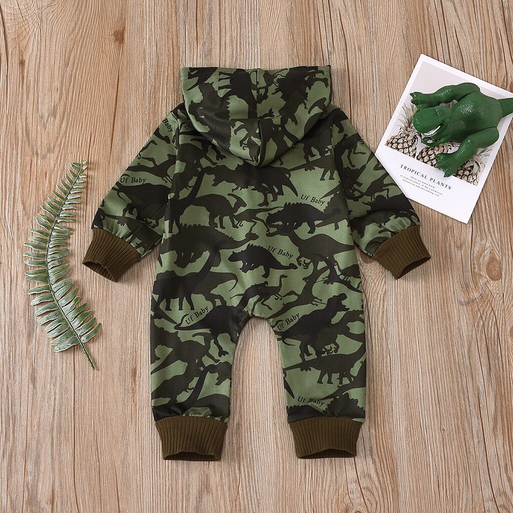 Mode Pasgeboren Baby Baby Jongens Meisjes Lange Mouwen Dinosaurus Gedrukt Hooded Rits Romper Jumpsuit Speelpakje Outfits Kleding # P4