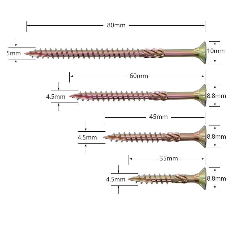 100PCS Galvanized Woodworking Screw T25 Torx Self-Tapping Screw Deck Screw/ Wood Screw/ Binding Screw 35/45/60/80MM