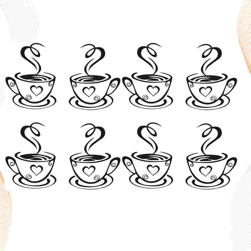 4 Sets Wall Stickers DIY Coffee Cup Pattern Black Wall Decals Wall Decoration Wallpaper for Cafe Shop: Default Title