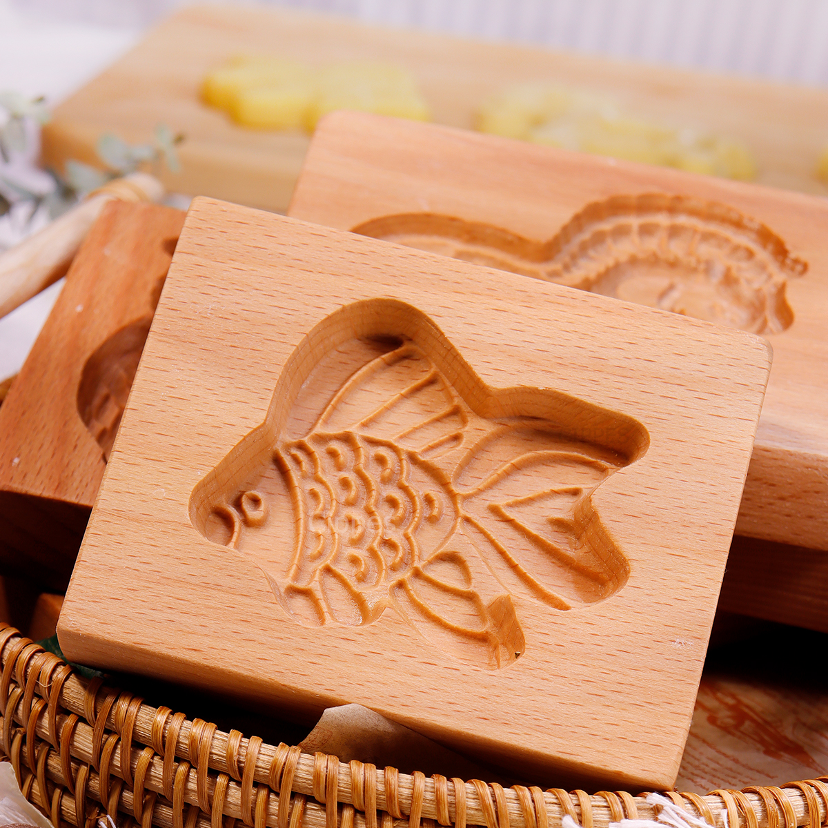 1 molde de madera para galletas de Navidad, patrones de animales, moldes para cortar galletas en relieve tallados en 3D, pájaro, oso, tigre, caballo, ardilla