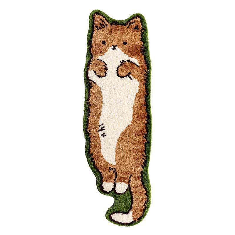 Cute Cat Faux Cashmere Bedside Carpet Cartoon Soft Anti-Slip Foot Rug for Bedroom Water Absorbing Wear-Resistant Home Floor Mat