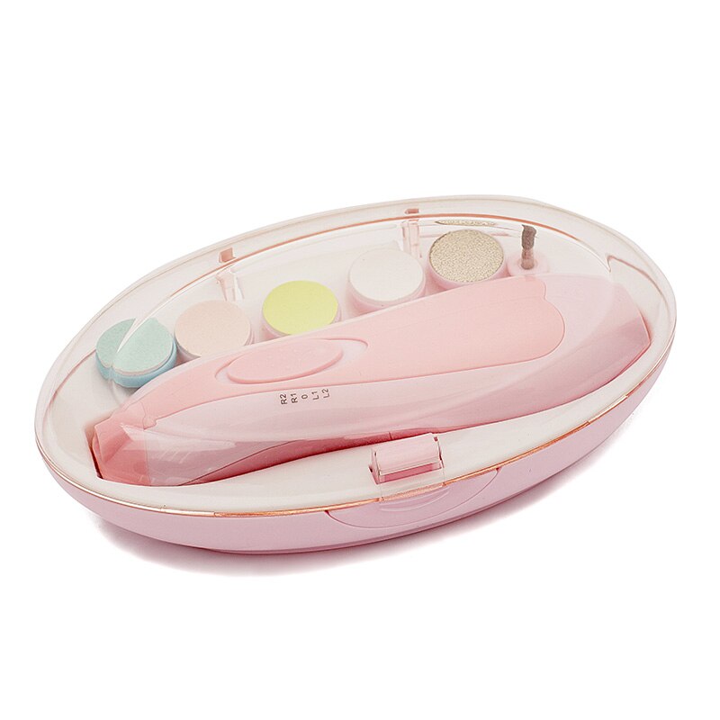 Elektrische Baby Nail File Clippers Met Licht 6 Slijpkoppen Nail Trimmer Voor Baby Peuter: Roze