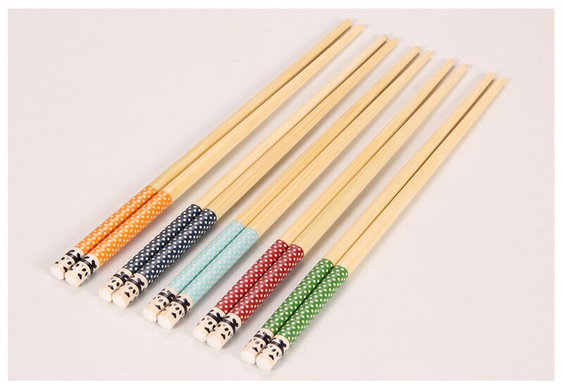 5 pièces/ensemble baguettes en bambou Panda Dot bois cuisine Restaurant cantine vaisselle réutilisable pour riz Sushi boeuf hacher bâtons cuisine: Mix Colors 5 Pairs