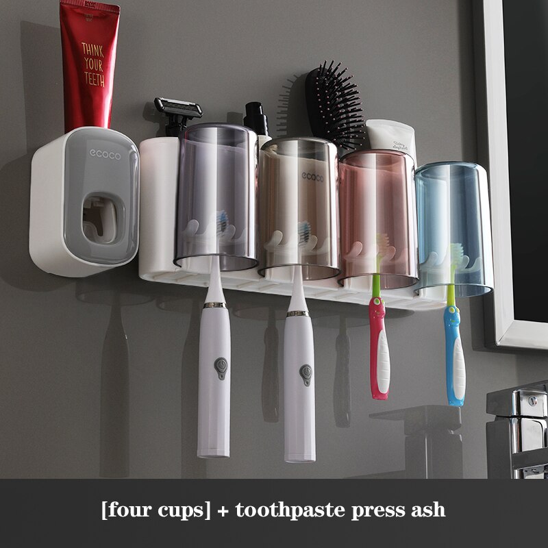 Wall Mount Automatic Toothpaste Dispenser Bathroom Accessories Set Toothpaste Squeezer Dispenser Bathroom Toothbrush Holder Tool: Package9
