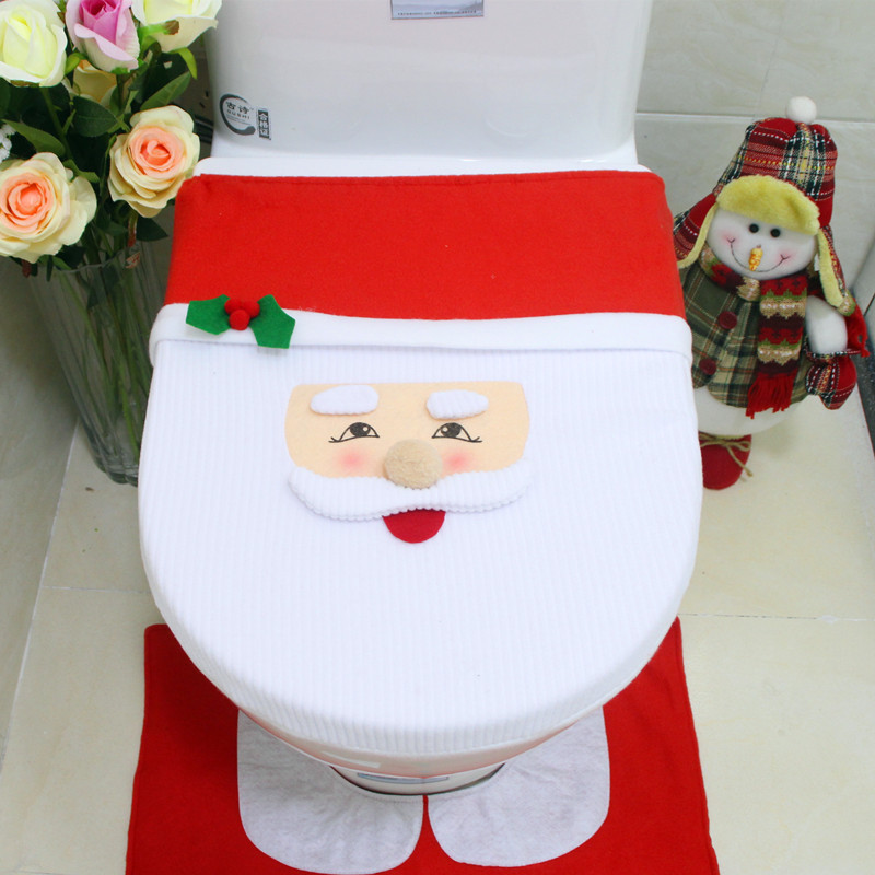 Enkelt stykke julemandsmønster toilet sædeovertræk hjem jul overfrakke toiletkasse badeværelse dekorative produkter