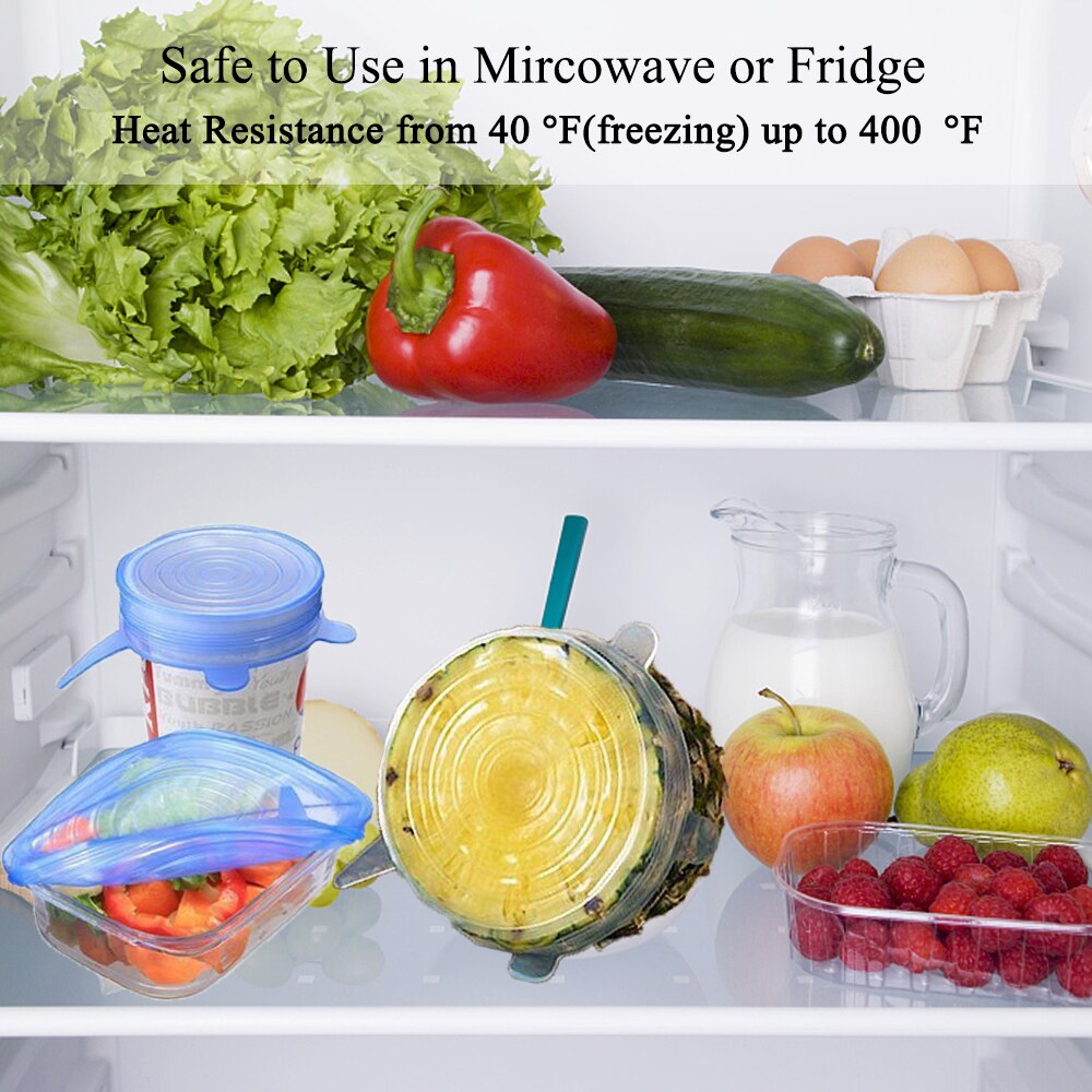 6 Stuks Silicone Stretch Deksels Herbruikbare Luchtdicht Silicone Voedsel Cover Ecofriendly Verse Cover Keuken Siliconen Vershoud Deksels