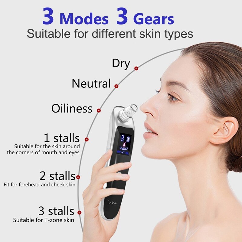 Face Nose Acne Black Dot Pimple Blackhead Remover Electric Blackhead Vacuum Cleaner Pore Skin Care Tools Machine With 6 Head