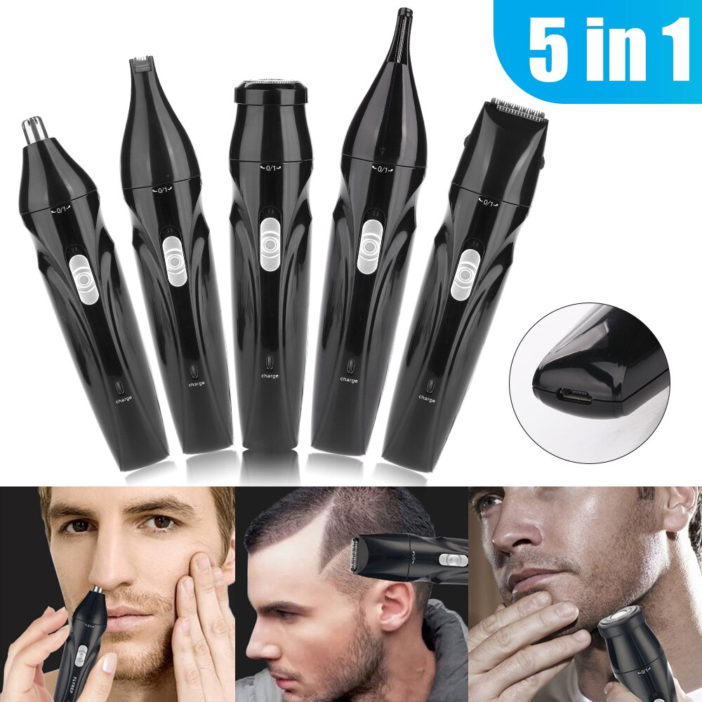 Rasoir électrique 5 en 1 Rechargeable par USB, pour le nez, les oreilles, les cheveux, les sourcils et la barbe