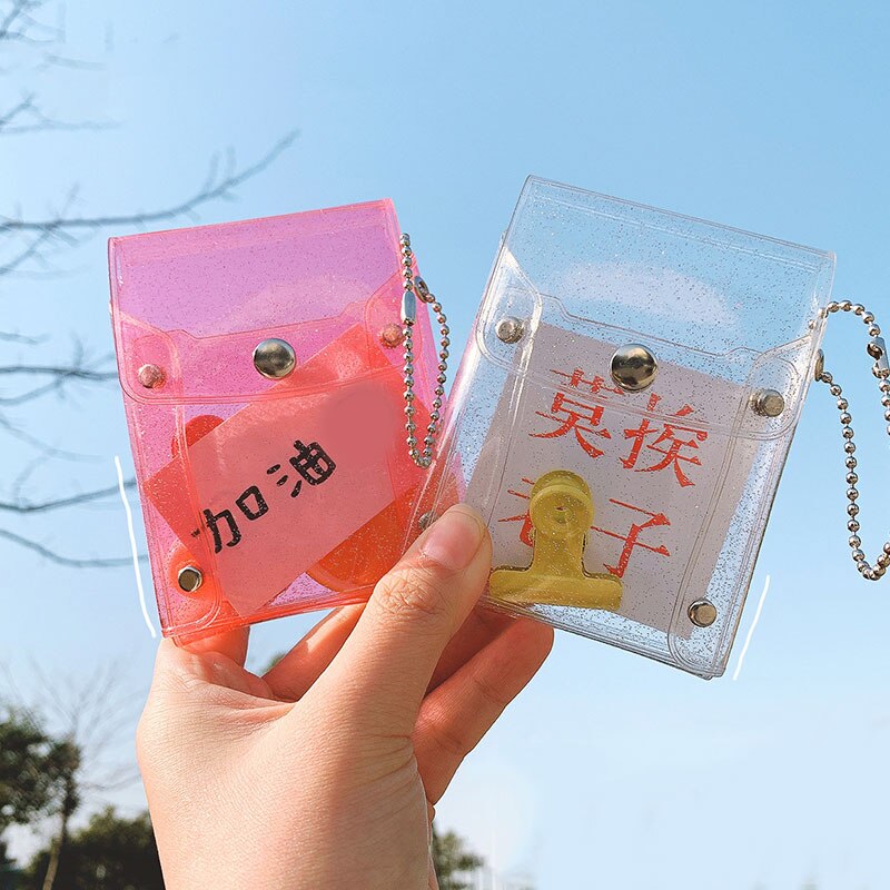 Kawaii Coin Purse Wallet Card Holder Portable PVC Transparent Mini Bag Snap Button Hasp Key Chain Storage Bag Lipstick Bag