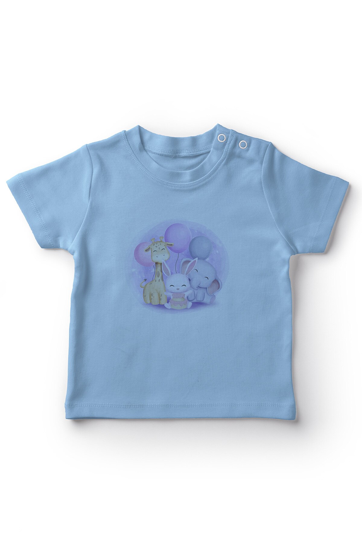Angemiel Baby Ballon Holding Gelukkig Dieren Jongens Baby T-shirt Blauw