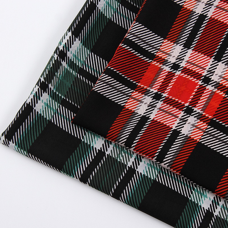 Plaid printed chiffon fabric DIY women's dress fabric